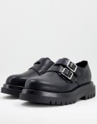 Truffle Collection Faux Leather Chunky Monk Shoes In Black