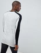 Asos Design Muscle Longline Long Sleeve T-shirt With Sleeve Panel In Interest Fabric - White