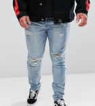 Sixth June Plus Super Skinny Jeans In Midwash Blue With Distressing - Blue