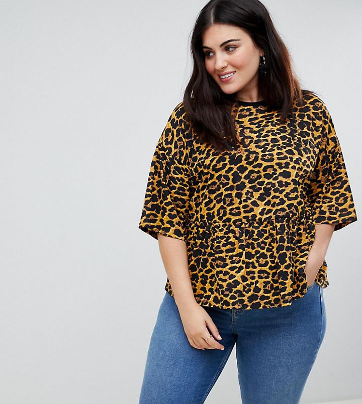 Asos Design Curve Smock Top In Animal Leopard Print - Multi