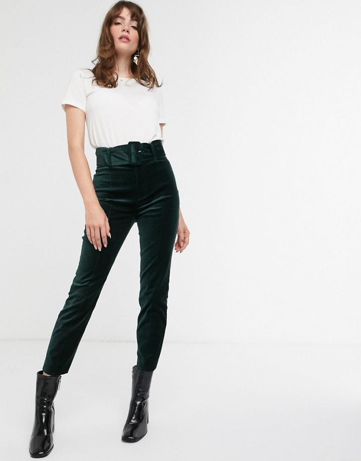 & Other Stories Covered Buckle Velvet Pants In Bottle Green