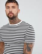 Asos Design Stripe Muscle Fit T-shirt In Black And White