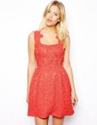 Asos Structured Lace Prom Dress - Coral