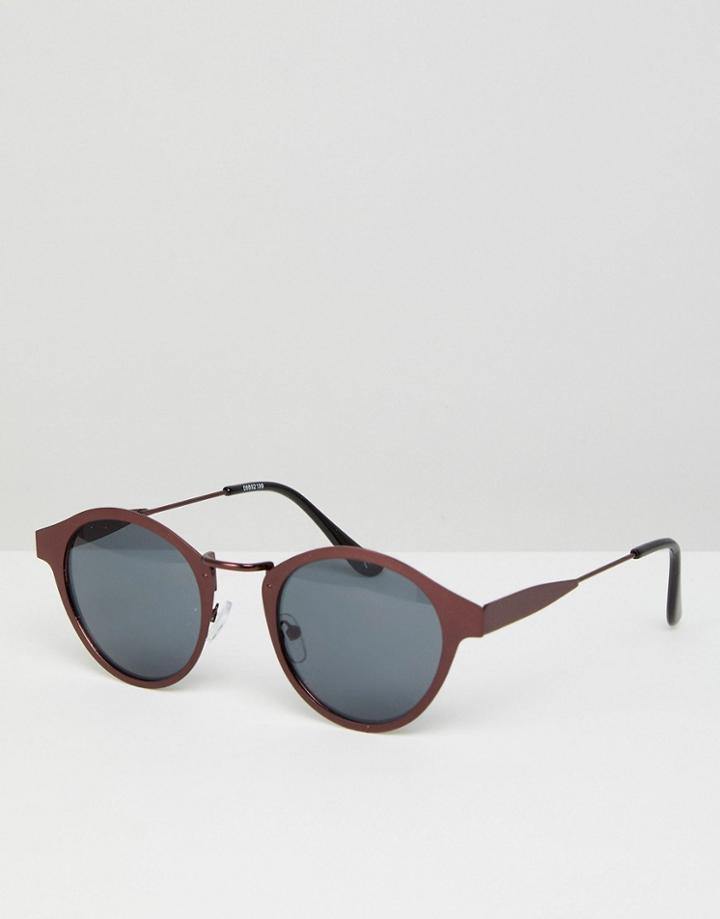 Asos Round Sunglasses In Brushed Copper Metal With Smoke Lens - Copper