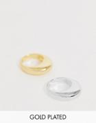 Asos Design Pack Of 2 Premium Gold Plated Rings In Domed Design - Gold