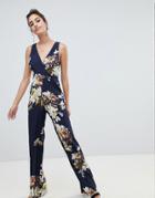 Hope & Ivy Floral Open Back Jumpsuit - Black