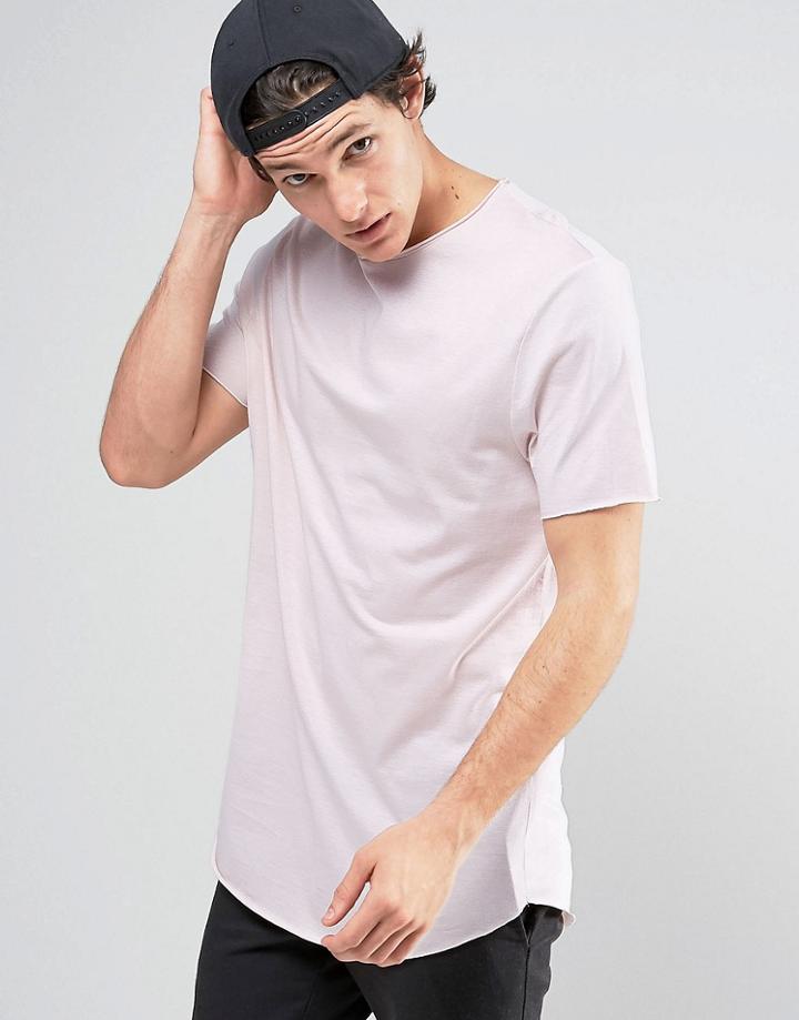 Asos Super Longline T-shirt With Crew Neck And Curved Hem In Pink - Pi