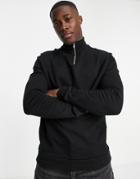 Asos Design Half Zip Sweatshirt In Black - Black