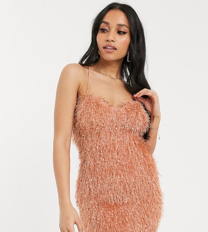 Asos Design Petite Exclusive Faux Feather Cami Mini Dress In Pink