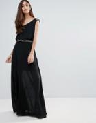 Zibi London Belted Maxi One Shoulder Dress - Black