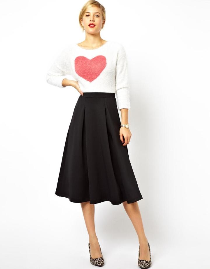 Asos Midi Skirt In Scuba With Full Pleats