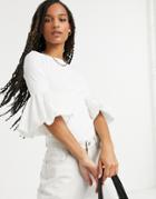 River Island Long Sleeve Puff Sleeve Top In White