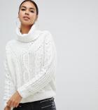 Boohoo Cable Knit Roll Neck Sweater In Cream - Cream