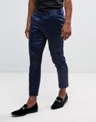 Asos Skinny Smart Pants In Navy Sateen With Piping - Navy