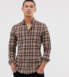 Asos Design Tall Slim Fit Check Shirt In Brown