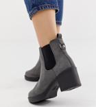 New Look Wide Fit Chunky Chelsea Heeled Boot In Gray
