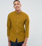 Asos Tall Regular Fit Textured Shirt With Chest Pocket - Yellow