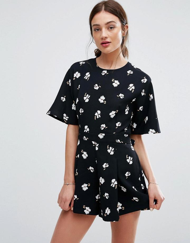 Newlily Floral Print Romper - Black