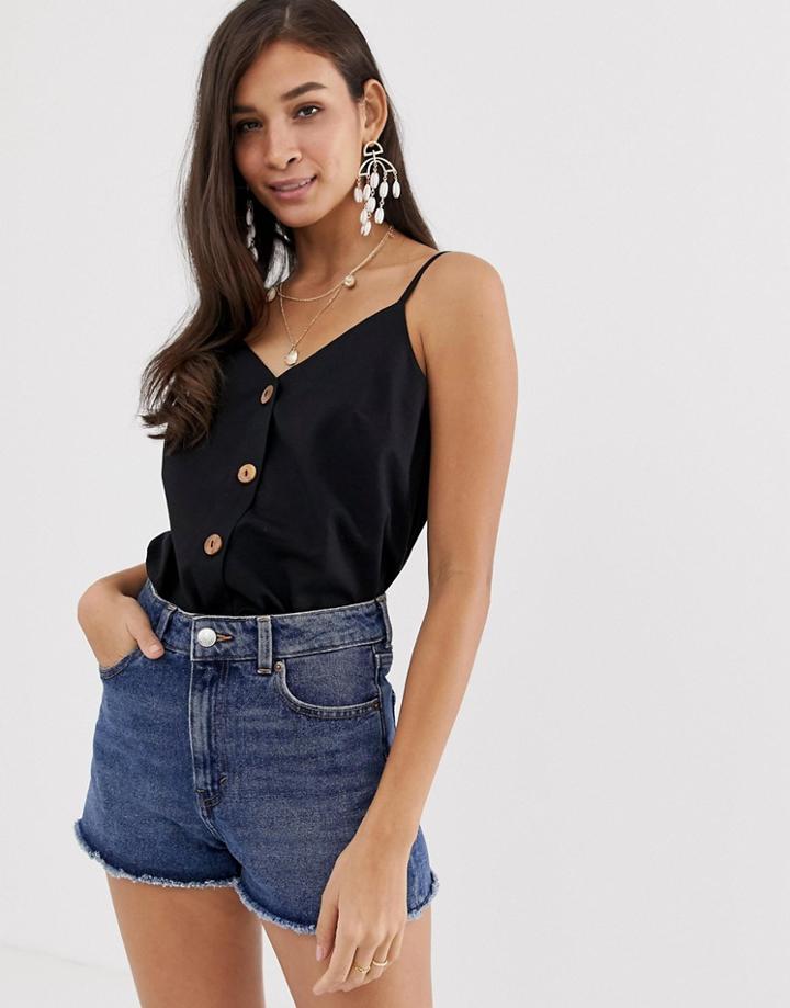 Asos Design Button Through Linen Cami - Black