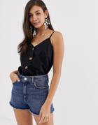 Asos Design Button Through Linen Cami - Black