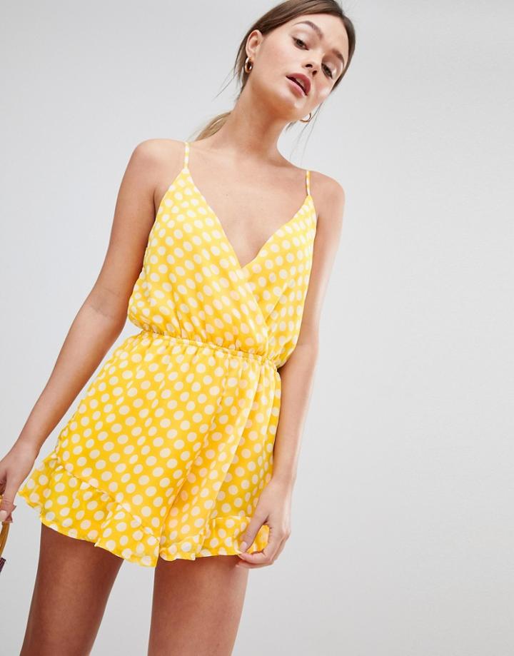 Parisian Polka Dot Cami Romper - Yellow