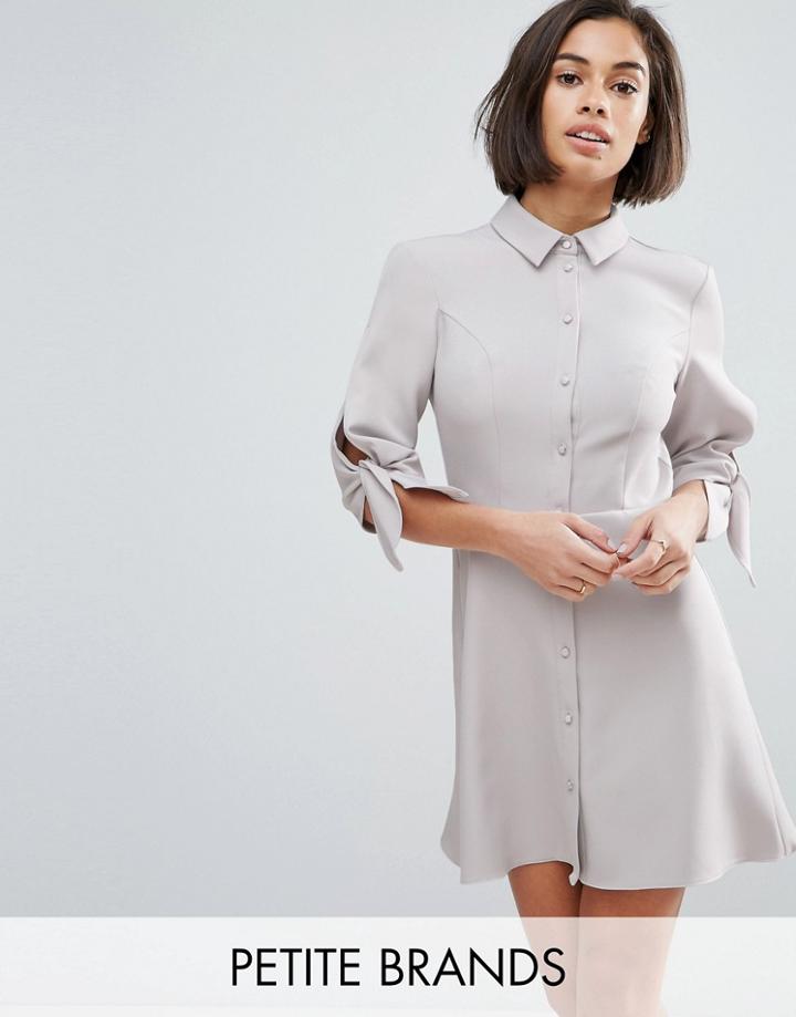 Miss Selfridge Petite Tie Sleeve Shirt Dress - Gray