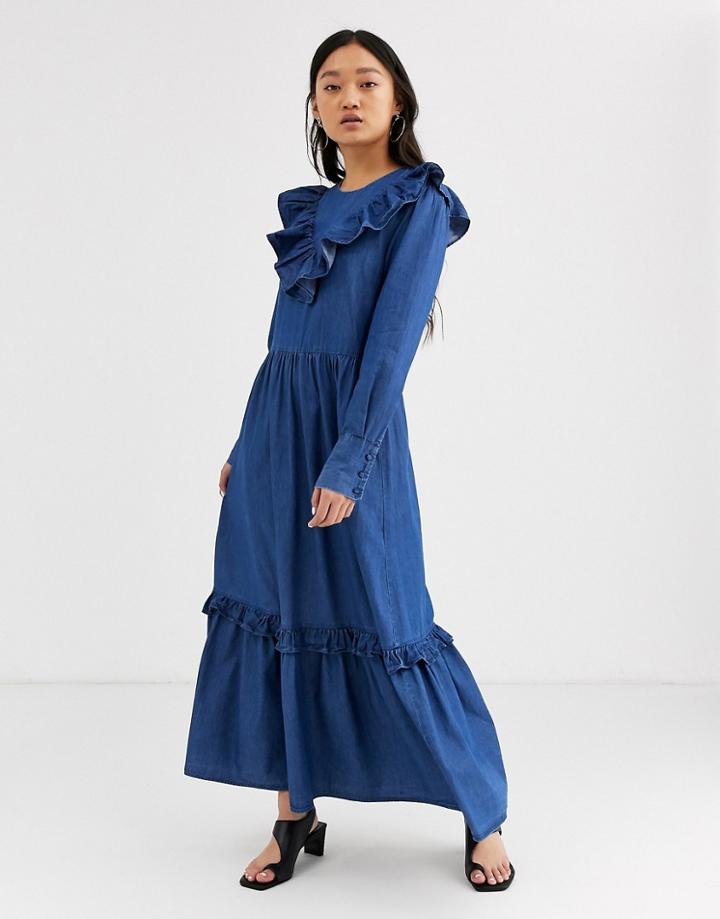 Selected Femme Denim Prairie Maxi Dress-white