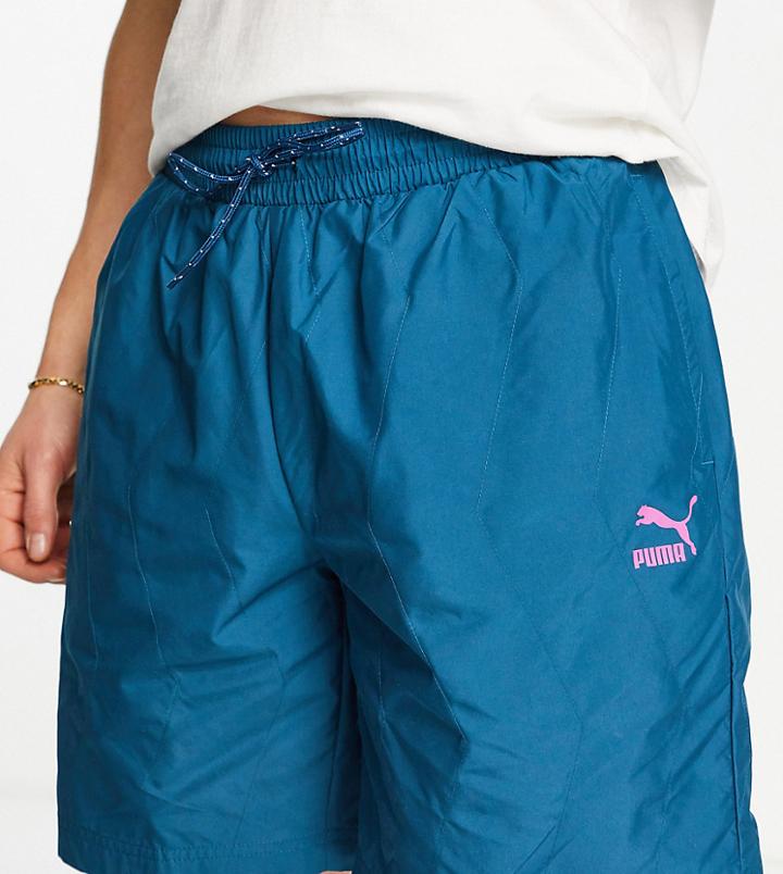 Puma Pop Logo Quilted Shorts In Teal Exclusive To Asos-blue