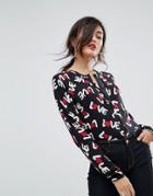 Love Moschino Love Logo Printed Wool Blend Cardigan - Black