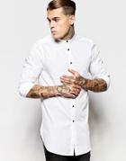 Asos Regular Fit Shirt Super Longline With Grandad Collar And Contrast Buttons - White