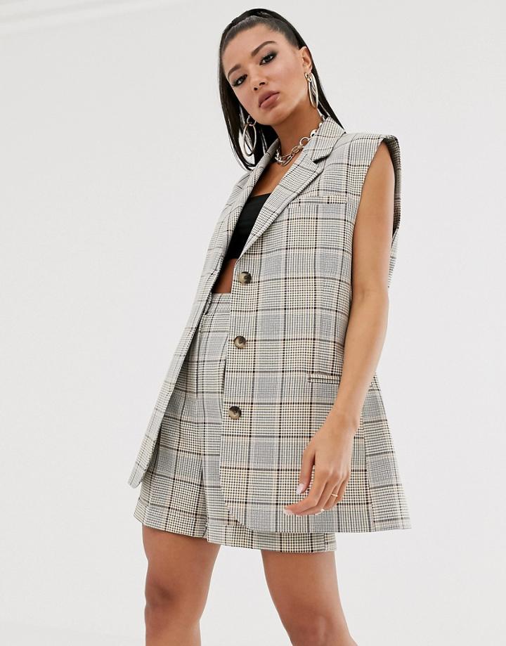 Asos Design Sleeveless Suit Blazer In Check - Multi
