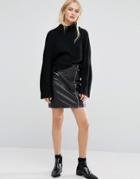 Just Female Leather Biker Skirt - Black