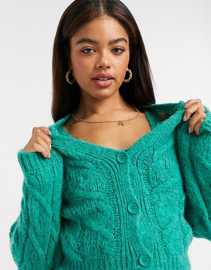 Asos Design Cable Cardigan In Green