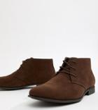 Asos Design Wide Fit Chukka Boots In Brown Faux Suede - Brown