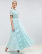 Asos Embellished Short Sleeve Floral Maxi Dress - Blue