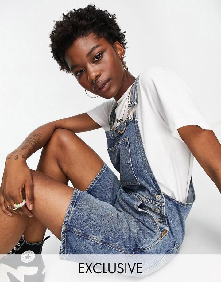 Collusion 90s Baggy Denim Short Overalls-blues