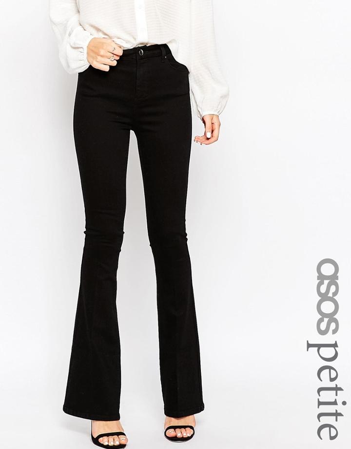 Asos Petite Bell Flare Jeans In Clean Black With Pressed Crease - Clean Black