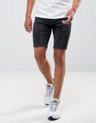 Asos Denim Shorts In Skinny Washed Black Biker With Zip Detail - Black