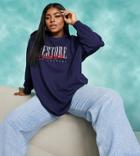 Asos Design Curve Oversized Sweatshirt With Varsity Restore Logo-navy