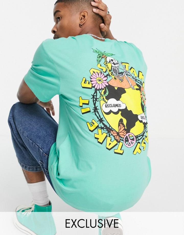 Reclaimed Vintage Inspired Organic Cotton T-shirt With Graphic Back Print-green