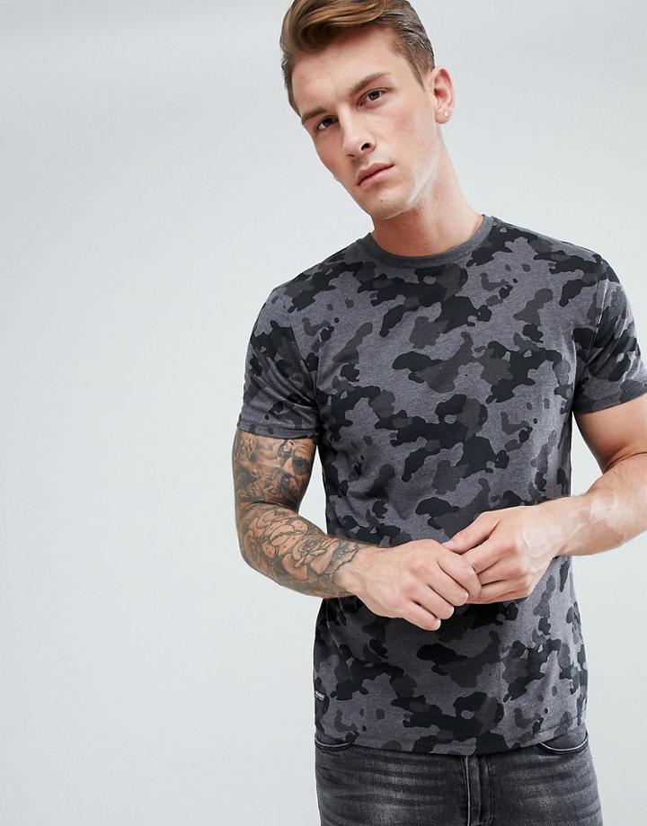 Threadbare Camo Print T-shirt - Gray