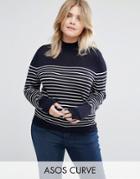 Asos Curve Sweater In Stripe With High Neck - Multi