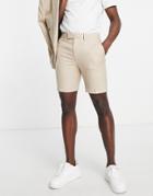 Topman Slim Suit Shorts In Stone-neutral