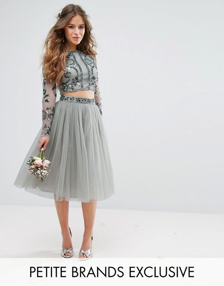 Maya Petite Embellished Waist Tulle Midi Skirt - Green