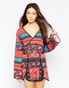 Your Eyes Lie Gypsy Boho Sleeve Romper - Multi