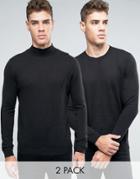 Asos Cotton Crew And Turtleneck Sweater 2 Pack- - Black