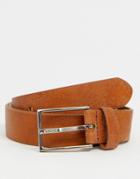 Asos Design Smart Faux Leather Slim Belt In Tan - Tan