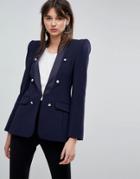 Asos Premium Tailored Blazer With Military Buttons - Navy