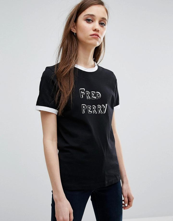 Fred Perry Bella Freud Logo T Shirt - Black
