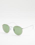 Ray-ban Round Sunglasses Silver Frame With Green Tint Lenses-gold